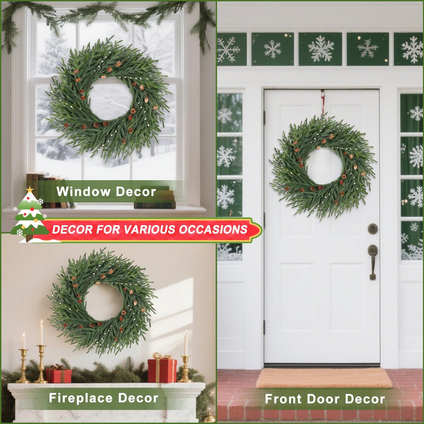 Artgar 26 Inch Pine Wreath - Christmas Wreaths for Front Door - Real Touch Pine Wreath with Pinecones Berries - Large Artificial Green Wreaths for Home Wall Window Porch Farmhouse Outdoor Xmas Decor