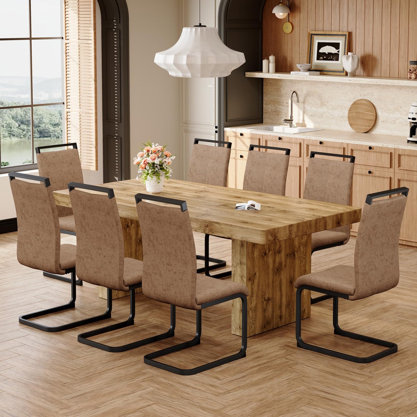 Ebullient 79" Farmhouse Dining Table for 6-10, Rustic Wooden Kitchen Table with Thick Tabletop, Heavy Duty Large Rectangular Dining Table for Dining Room & Kitchen