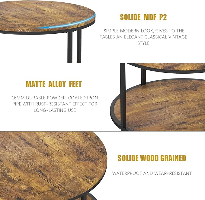 NSdirect Round Coffee Table, 25.6" Small Coffee Table for Living Room,2-Tier Rustic Wood Desktop with Storage Shelf Modern Design Home Furniture(Brown)
