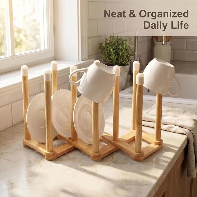 Bamboo Retractable Bottle Drying Rack Cup Dish Drying Racks,Sports Water Bottle and Mug Drainer Stand, Plastic Bag Dryer Rack and Multifunctional Drying Rack for Kitchen Countertop