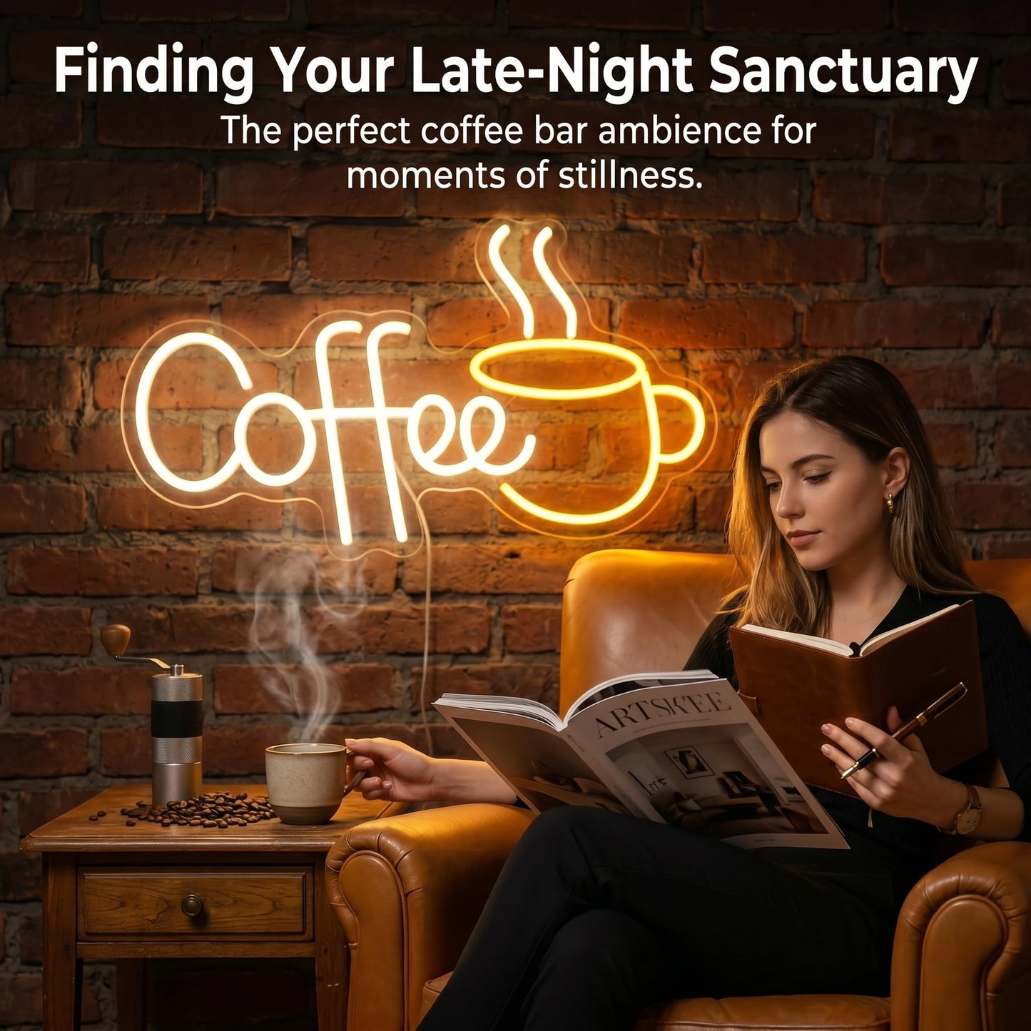 LED Coffee Neon Sign for Cafe, Acrylic Light Up Coffee Bar Sign 21.7x13.8 Inch, 10 levels USB Dimmable for Coffee Shop Internet Lounge Wall Decor (Warm White)