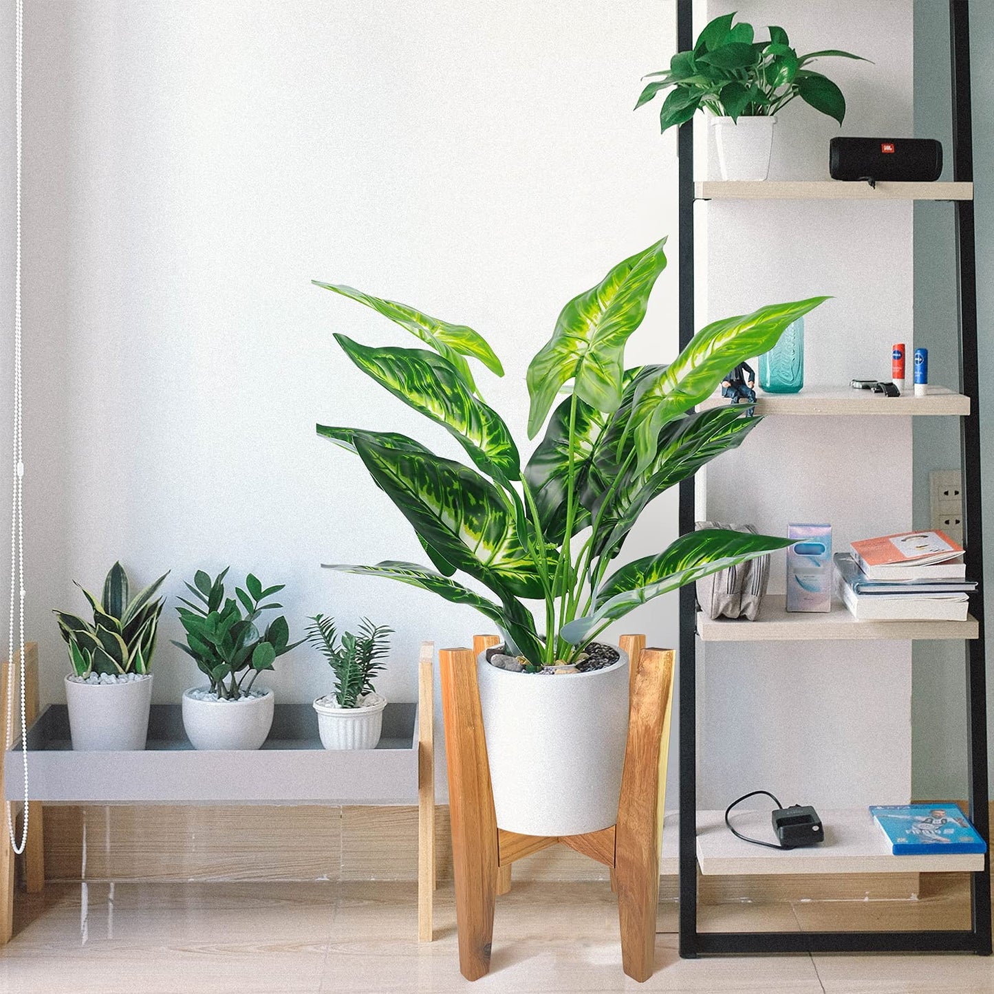 SOTECH Plant Stand - Adjustable Modern Indoor Plant Holder Mid Century Modern Plant Stand & Large Pots Sizes 8 9 10 11 12 inches Bamboo wood Plant Stands Plant Holder