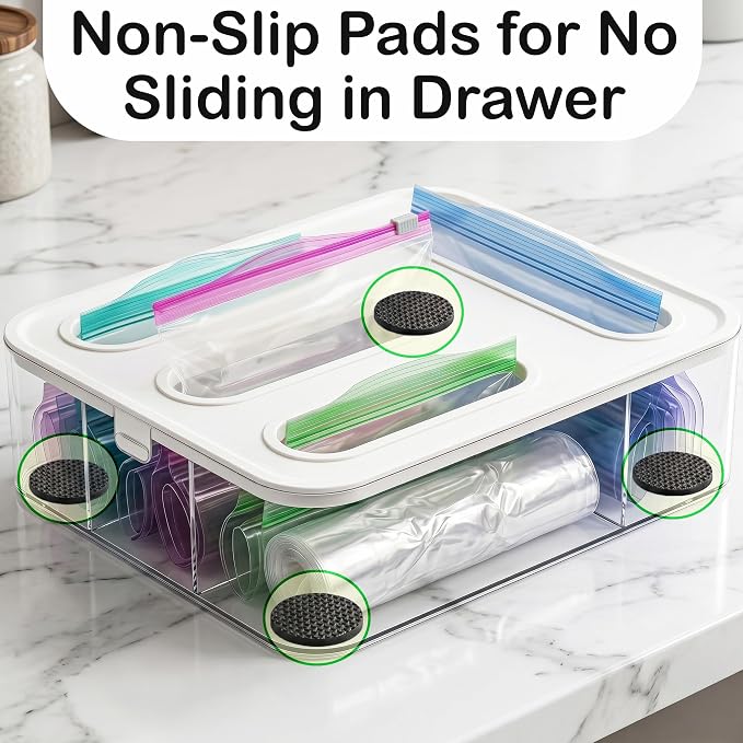 Knox Home & Health Bag Storage Organizer for Kitchen Drawer, Plastic Bag Container Holder, Baggie Dispenser for Gallon, Quart, Sandwich, Snack, Kitchen Organizers and Storage