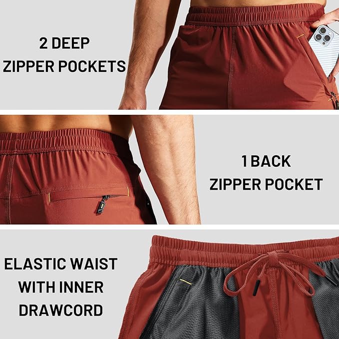 MIER Men's Quick Dry Running Shorts with Zipper Pocket, Elastic Waist Athletic Workout Exercise Fitness Shorts, 7 Inch
