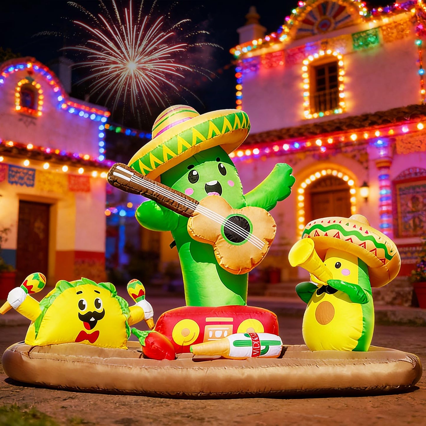 DomKom 6FT Cinco De Mayo Inflatables Fiesta Party, Blow up Outdoor Decorations Cactus Avocado Taco Mexican Party May 5 Sombreros Built-in LEDs Light Fiesta Maracas for Garden Lawn Yard