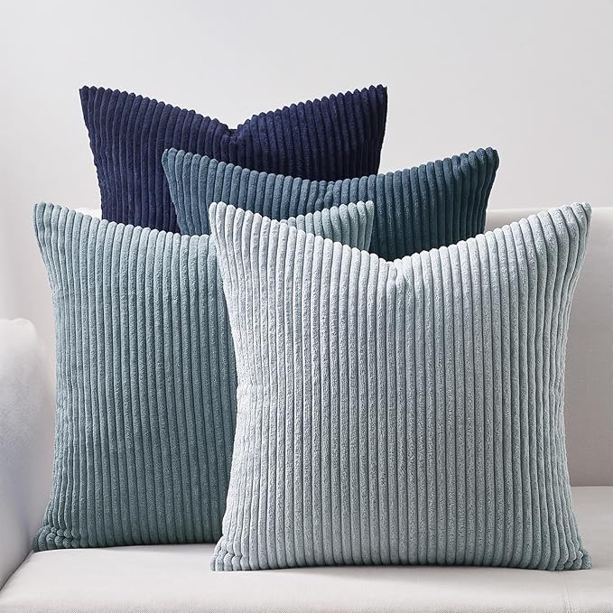 Topfinel Decorative Throw Pillow Covers Cushion Cases, Set of 4 Soft Velvet Modern Double-Sided Designs, Mix and Match for Home Decor, Pillow Inserts Not Included (12x12 inch, Blue)