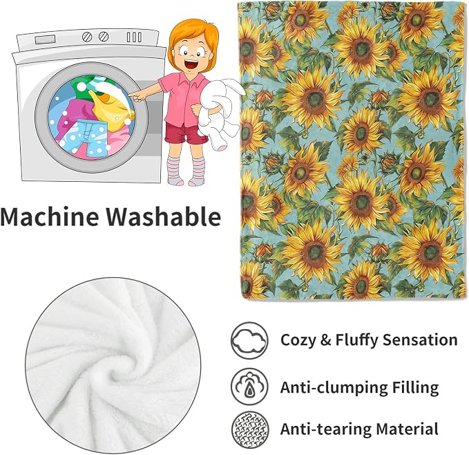 Sunflower Blanket,Vintage Yellow Floral Aesthetic Throw Blankets,Gifts for Women & Flower Lovers,Lightweight Soft Fleece,for Picnic Sofa Couch Bed Room Travel,Birthday Decor,50x60in