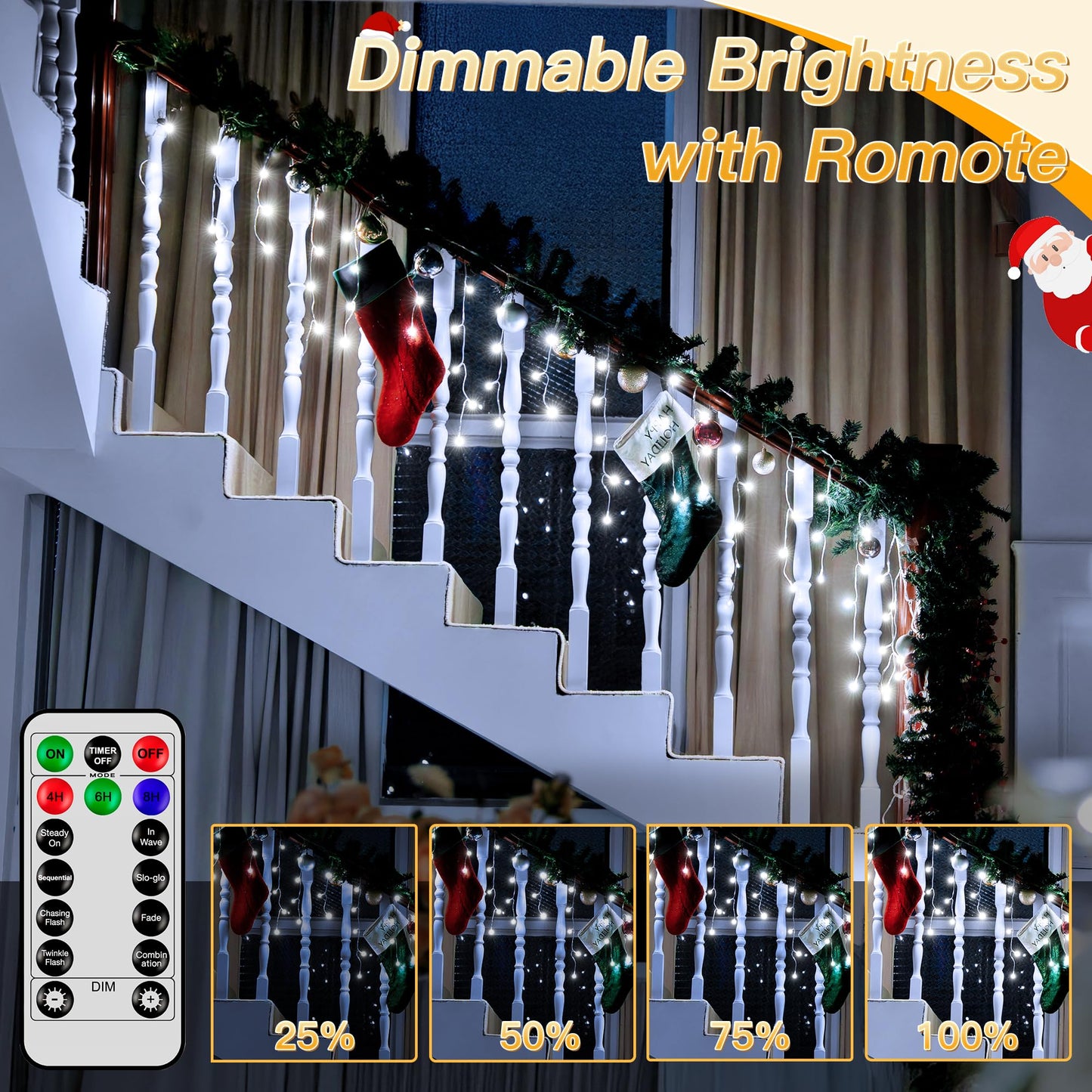 Icicle Lights for Outside, 216LED 24FT Waterproof Christmas Light Outdoor with 8 Modes & Timer, Connectable Christmas Icicle Lights for Eaves House Yard Indoor Outdoor Holiday Decoration(Cool White)