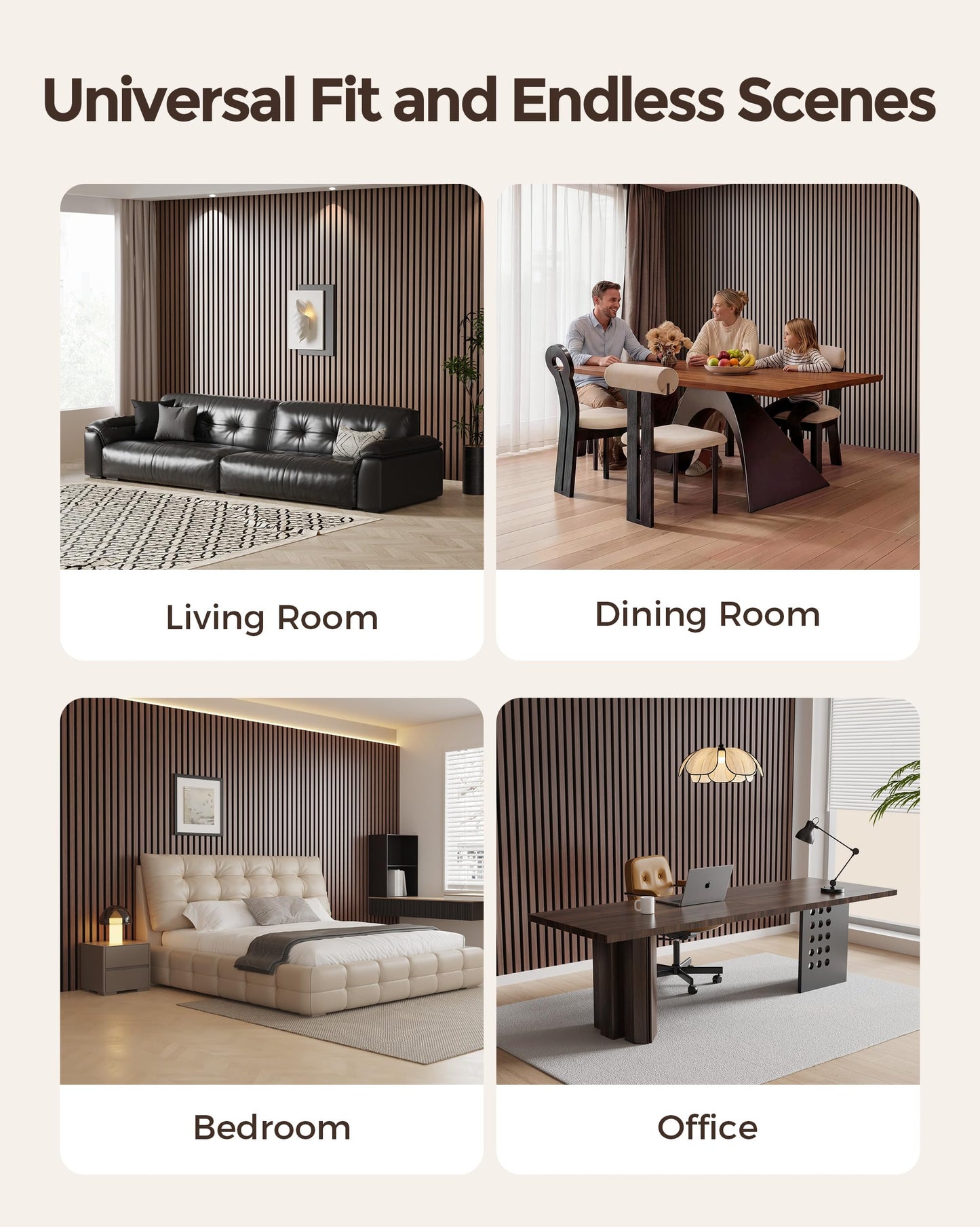 HIGRELIFE Wood Slat Acoustic Wall Panels, 3D Wall Panels with High Density Core for Echo Reduction, Easy DIY, for Living Room, Bedroom, Studio and More,Safe for Kids (Walnut,23.5"x23.5"-2PCS)