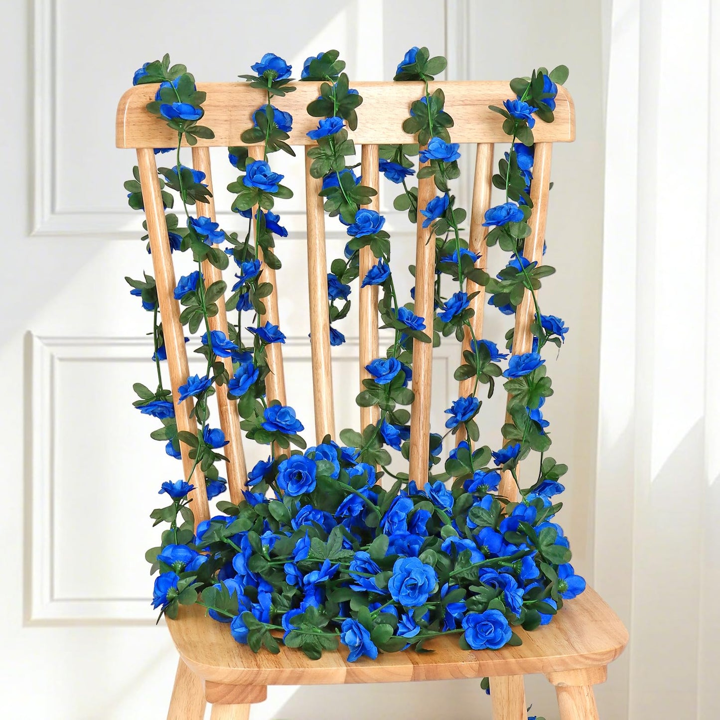 KHOYIME 9 Pack 72 FT Artificial Flower Garland, Fake Blue Roses Vines Silk Flowers Faux Plastic Outdoor Hanging Floral Ivy Garland Decoration for Wedding Arch Bedroom Home Wall Backdrop Room Decor