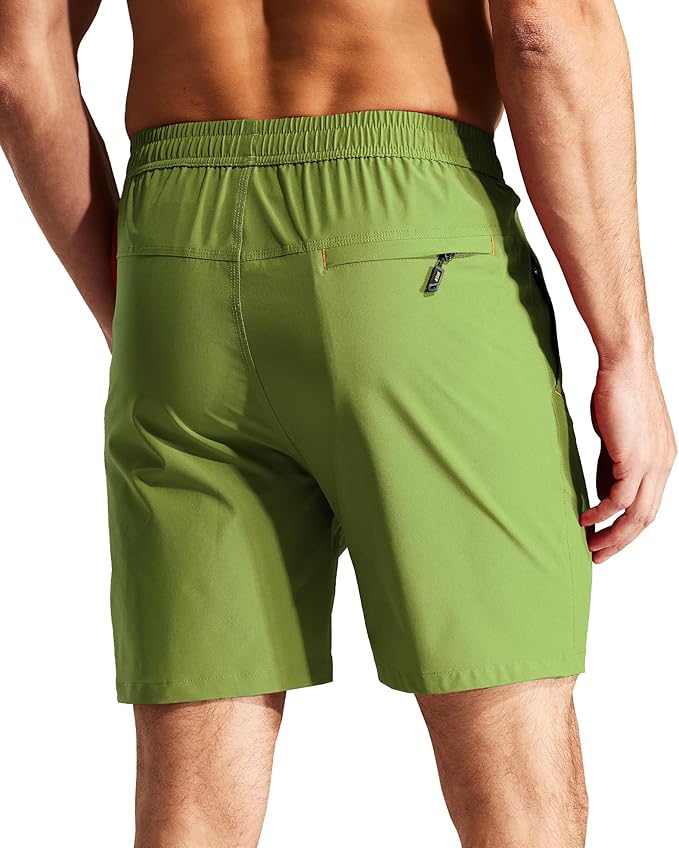 MIER Men's Quick Dry Running Shorts with Zipper Pocket, Elastic Waist Athletic Workout Exercise Fitness Shorts, 7 Inch