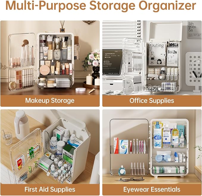 HAIXIN Makeup Organizer for Vanity, Large Capacity Skincare Organizer with Drawers, Top Opening Cosmetic Storage for Bathroom Countertop, Lipstick & Perfume Organizer (White)