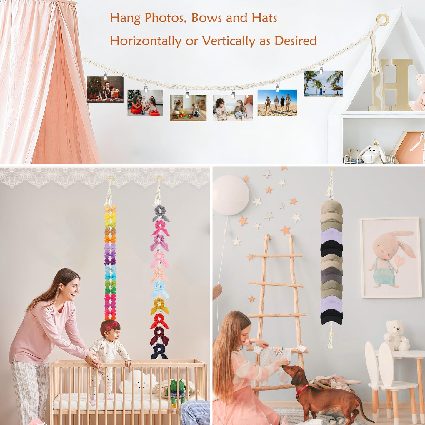 LONCHDAN 80" 2 Pack Cotton Hanging Storage Chain for Stuffed Animals Storage with 40 Metal Clips Stuffed Animal Organizer Chain for Wall Corner Nursery Play Room