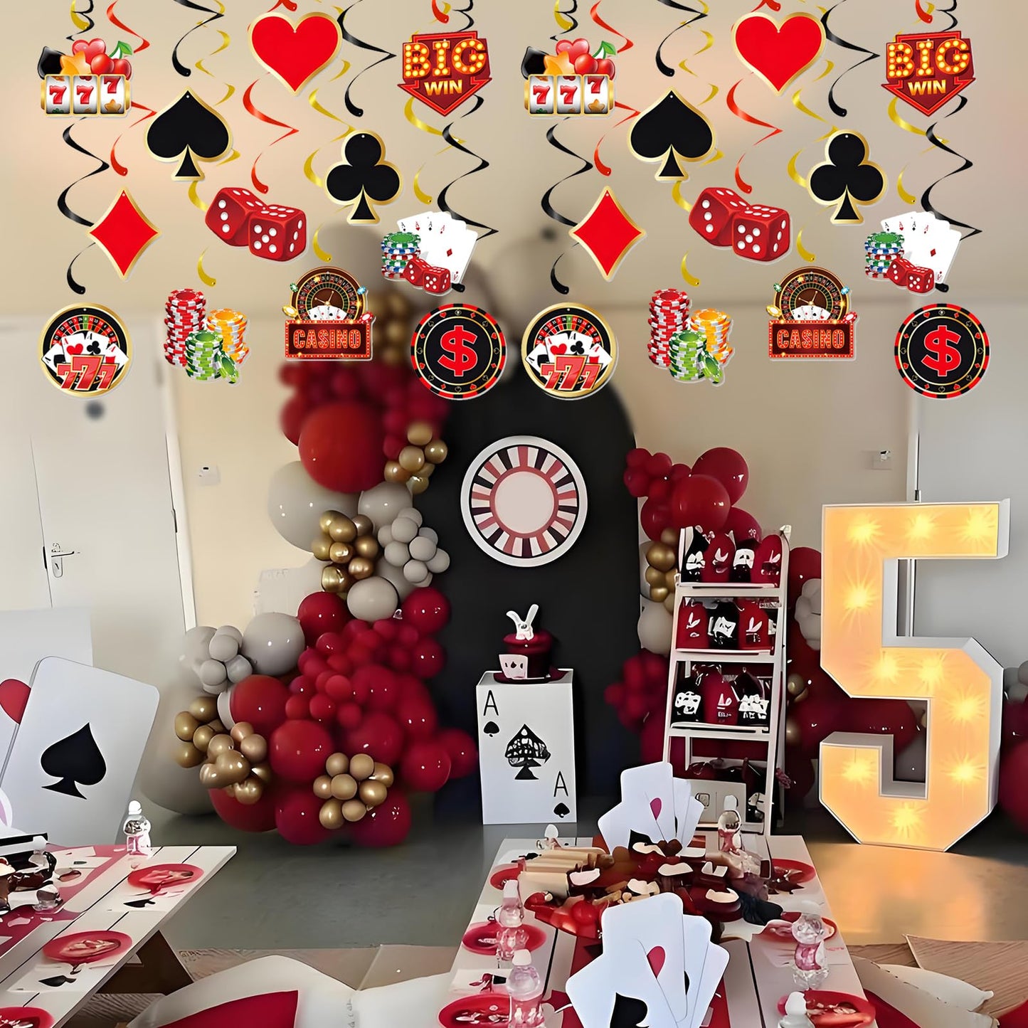 12 PCS Casino Theme Hanging Swirls Decorations, Gambling Idea Spiral Ornaments, Las Vegas Poker Games Party Supplies, Ceiling Hangings for Casino Night Birthday Decor