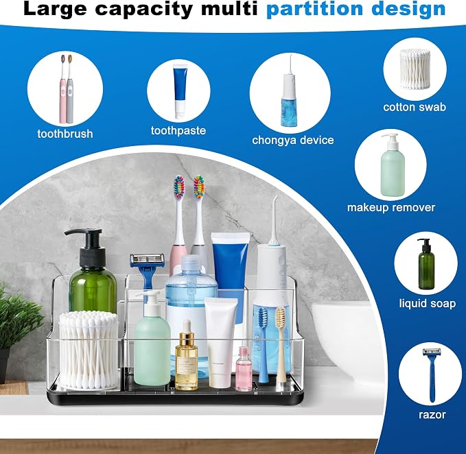 Black Cosmetic Storage Box Dressing Table & Bathroom Counter Storage Lipstick & Brush Beauty Organizer Dressing Table Skincare Organizer Suitable for Bathroom, Living Room, and Kitchen Storage