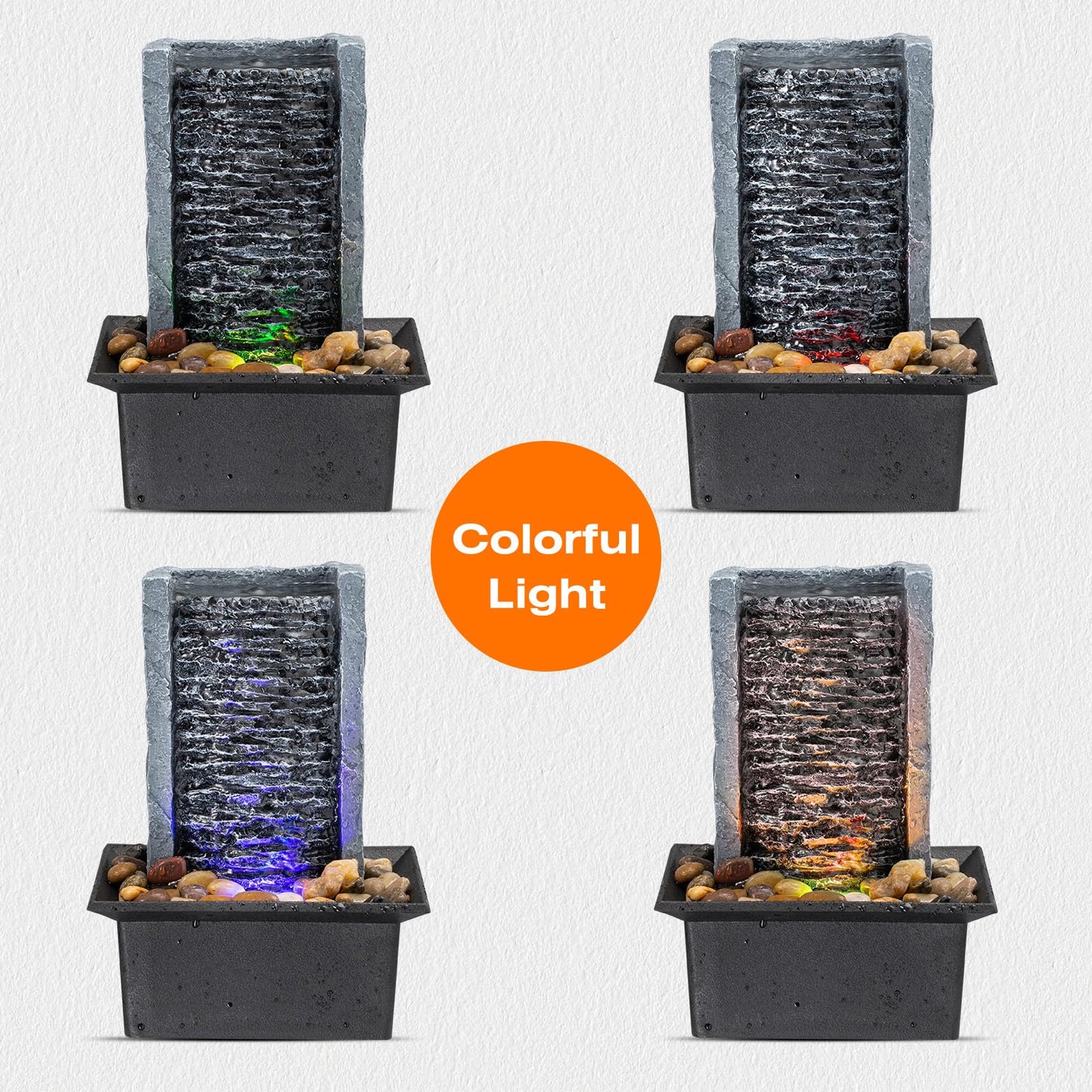 Tabletop Fountain Indoor Waterfall Rock Fountain LED-Lights Water Feature Waterfall for Modern Home and Office Indoor Decoration