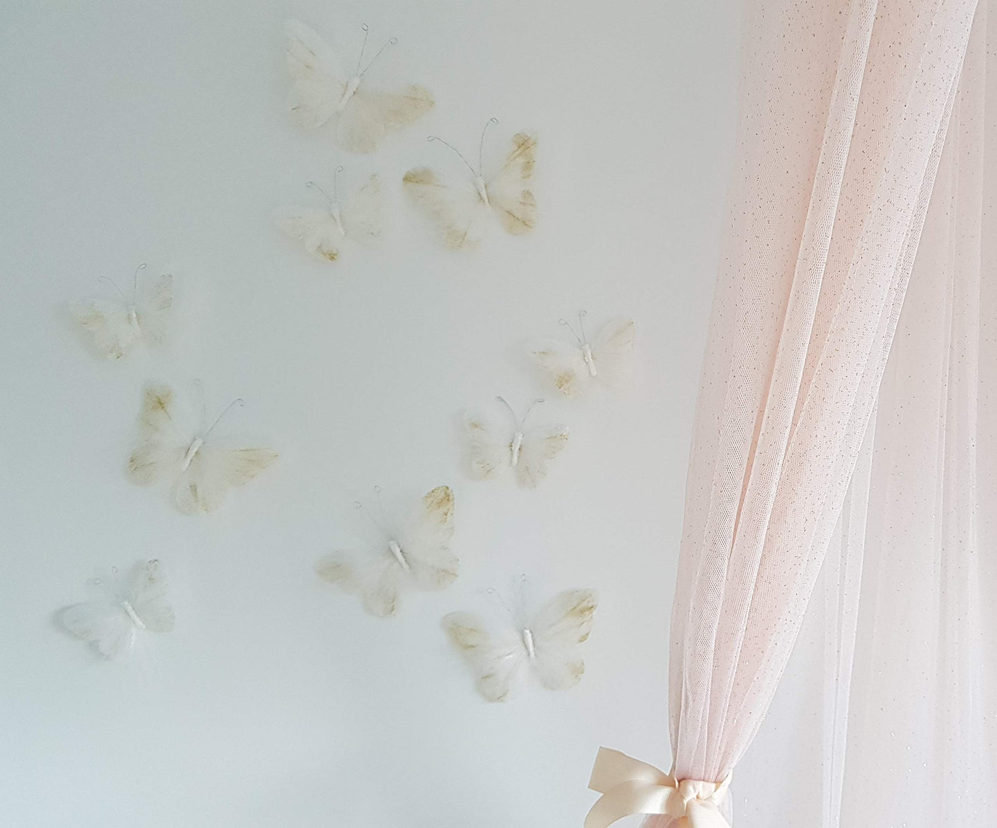 Inspired by Jewel Butterfly Wall Decorations Premium Quality Real Feather 3D Wall Decals Girls Bedroom | Stunning Gold Glitter Decor Stickers All Rooms & Nursery Sets | 10 Adhesive Pieces