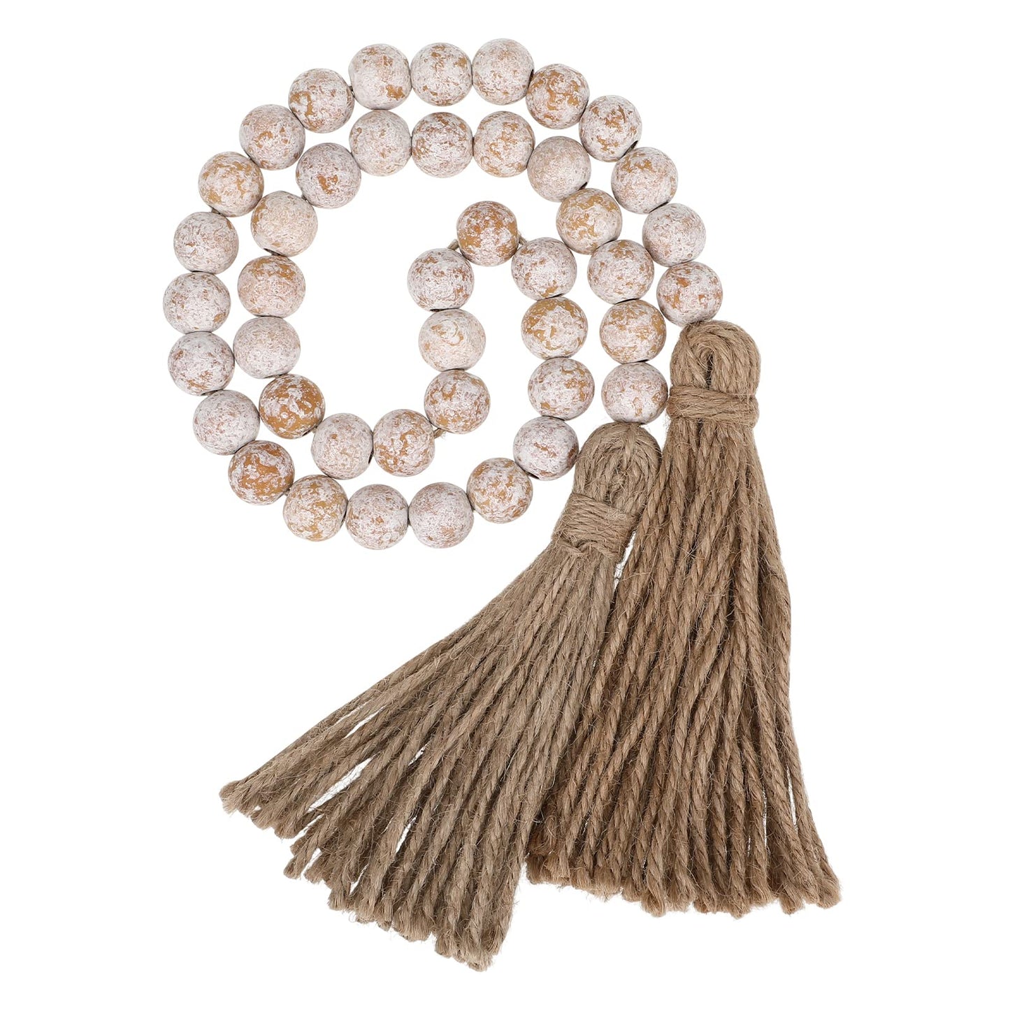 IMIKEYA Wooden Beads Garland: Farmhouse Wood Bead Garland with Tassels Boho Wall Hanging for Home Decor Tiered Tray Rustic Wood Prayer for Coffee Table Decor