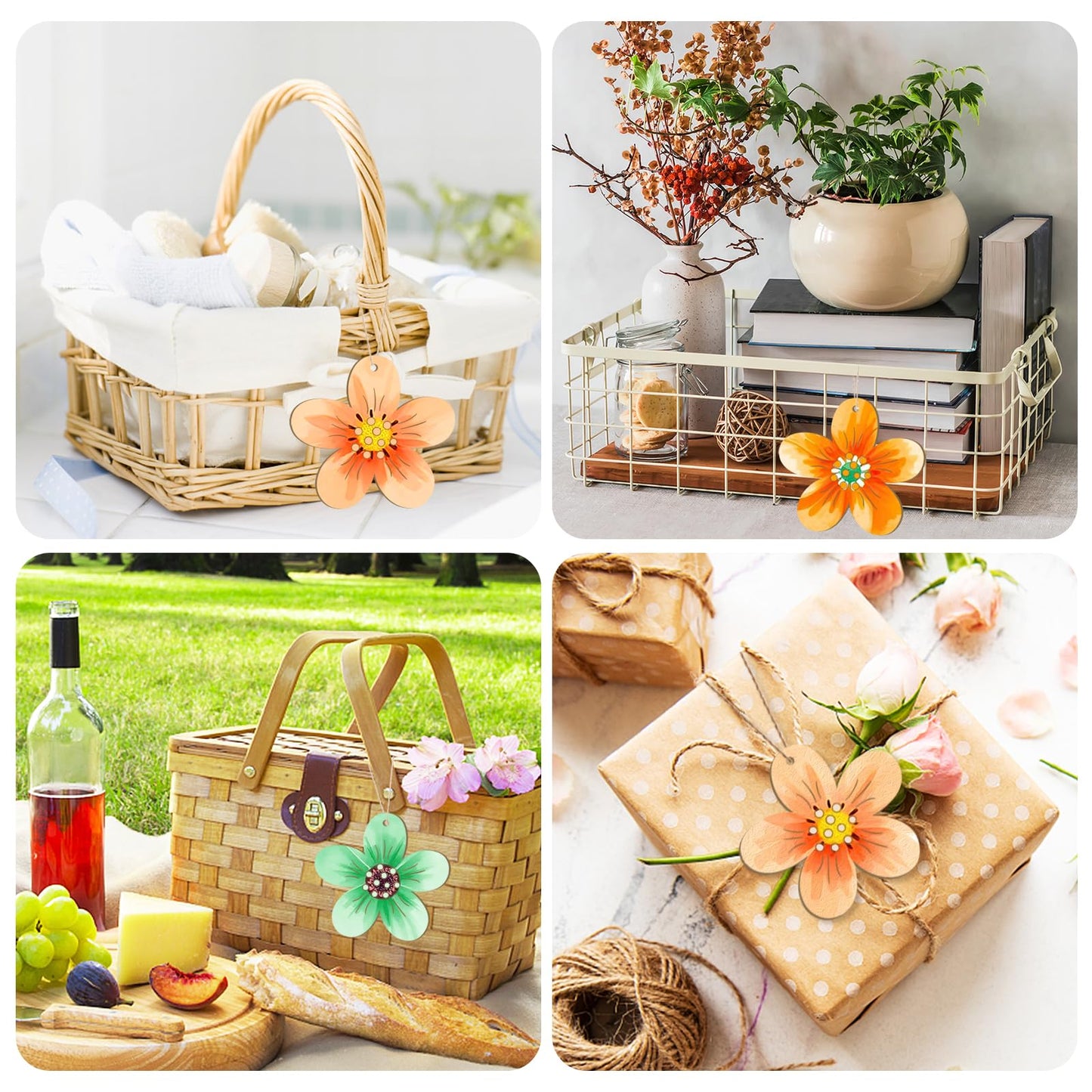Wooden Flower Ornaments to Paint Easter Spring Decoration Cutouts Unfinished 24PCS 3.5 x 3 inches, DIY Blank Unfinished Christmas Tree Wood Discs Ornament for Home Crafts Hanging