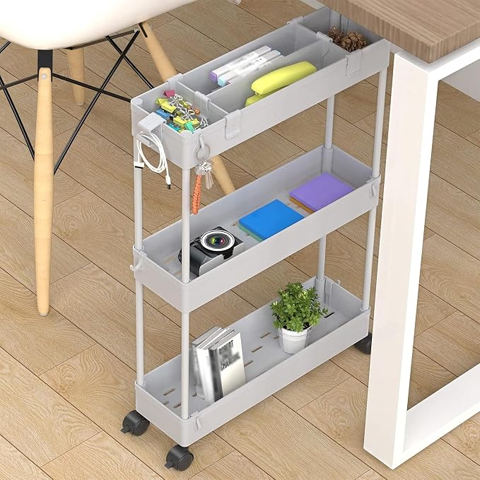 SPACELEAD 2-piece Set Slim Storage Cart 3 Tier,Bathroom Organizer Rolling Utility,Mobile Shelving Unit Slide Out for Office, Kitchen, Laundry Room & Narrow Places