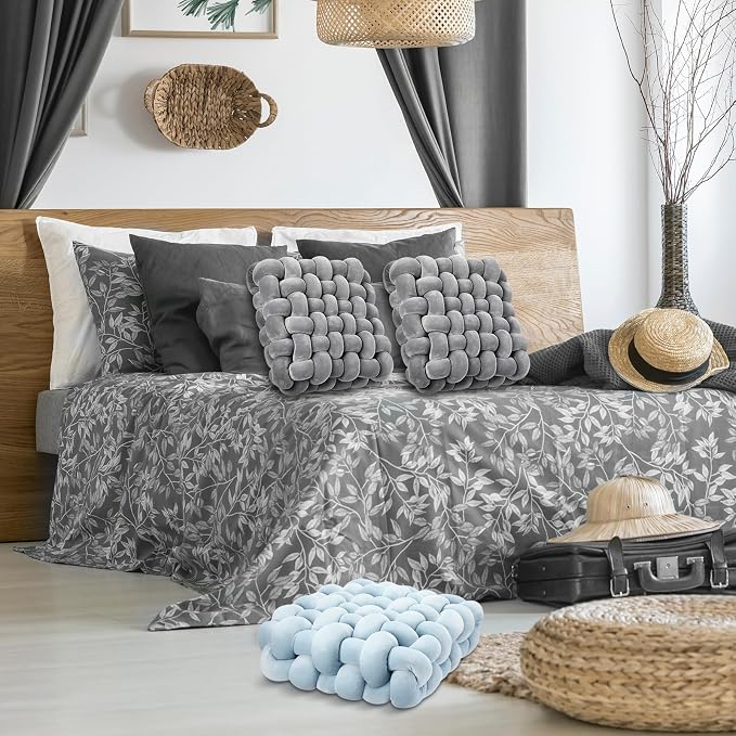 Wenqik 2 Pcs Knot Pillows Square Knotted Plush Throws Soft Accent Pillows Decoration Cushion for Couch Home Office Living Room Bedroom Bed Sofa Decor, 12'' x 13''(Light Gray,Crystal Velvet)