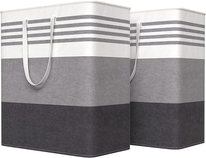 WOWBOX 2 Pack Laundry Hampers Baskets, Freestanding Dirty Clothes Hampers with Reinforced Handles & Cross Stitch & Waterproof Coating, for Laundry Bedroom Bathroom, 2 x 100L