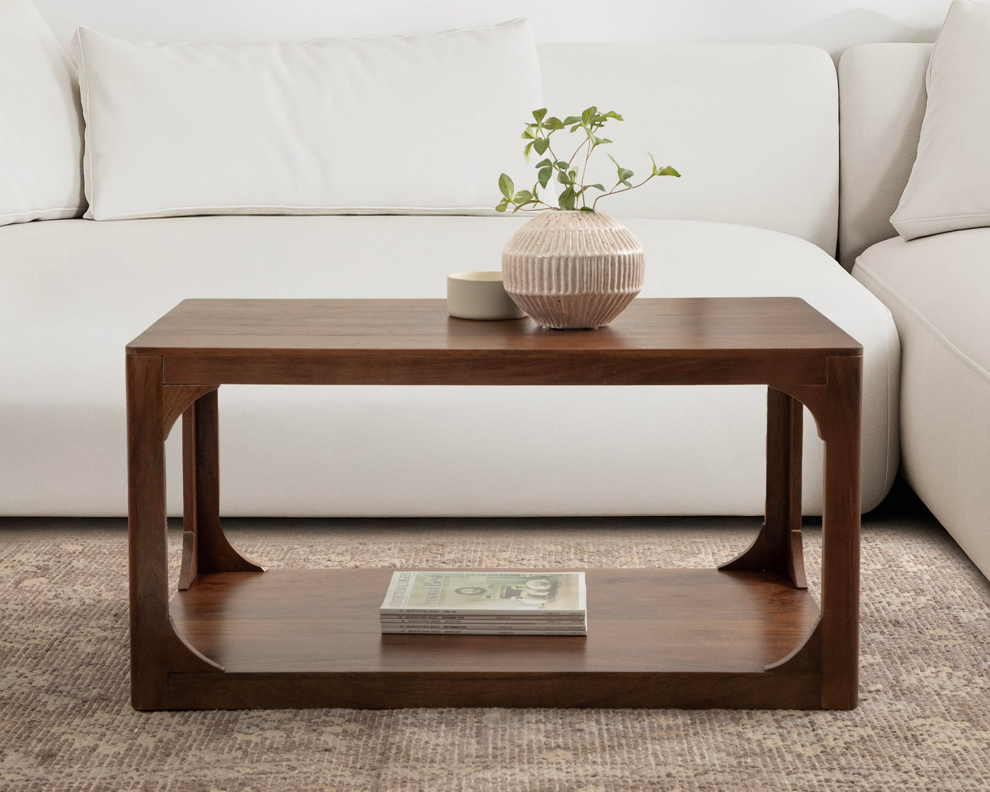 Kate and Laurel Dahl Transitional Rectangular Coffee Table; 36 x 20 x 18; Walnut Brown; Modern Rectangle Living Room Table with Solid Mango Wood Construction and Extra Underlying Storage