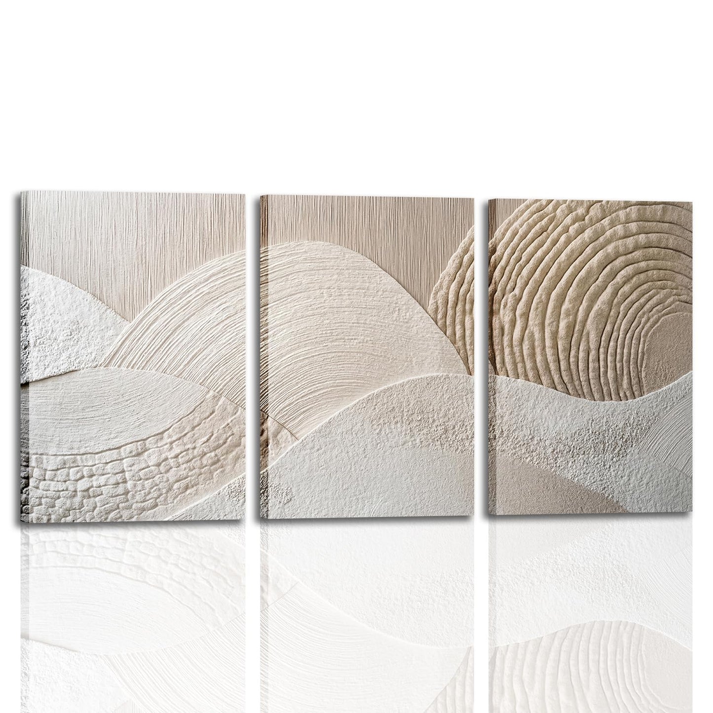 skysoon 3 Panels Neutral Abstract Wall Art, Minimalist Textured Canvas Wrapped Wall Decor, Beige Modern Boho Nordic Artwork for Living Room Bedroom Office 12x16 Inch