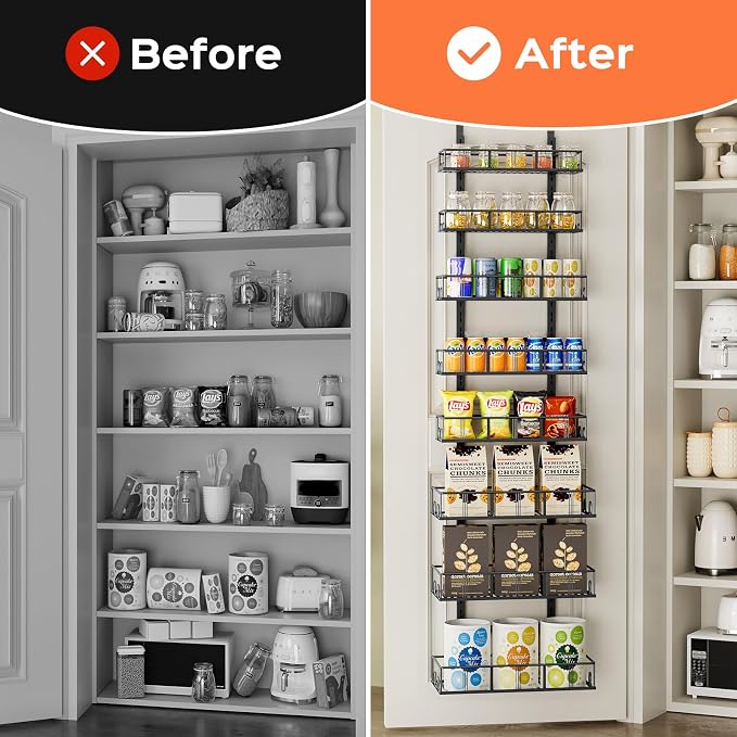 Bunoxea Black 8-Tier Over The Door Pantry Organizer, Pantry Organization And Storage, Metal Hanging Spice Rack Shelves Door, Home & Kitchen Essentials, Laundry Room Bathroom Organization