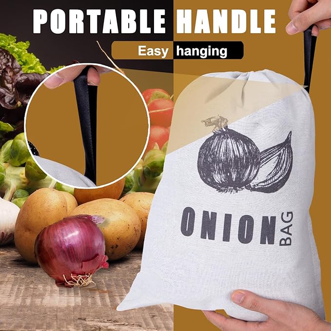 Potato Onion Garlic Storage Bag, Fabric Onion and Potatoes Storage Bag, Washable Garlic Potatoes Onions Keeper with Drawstring, 3 Pack (Garlic Onion Potato Bag)