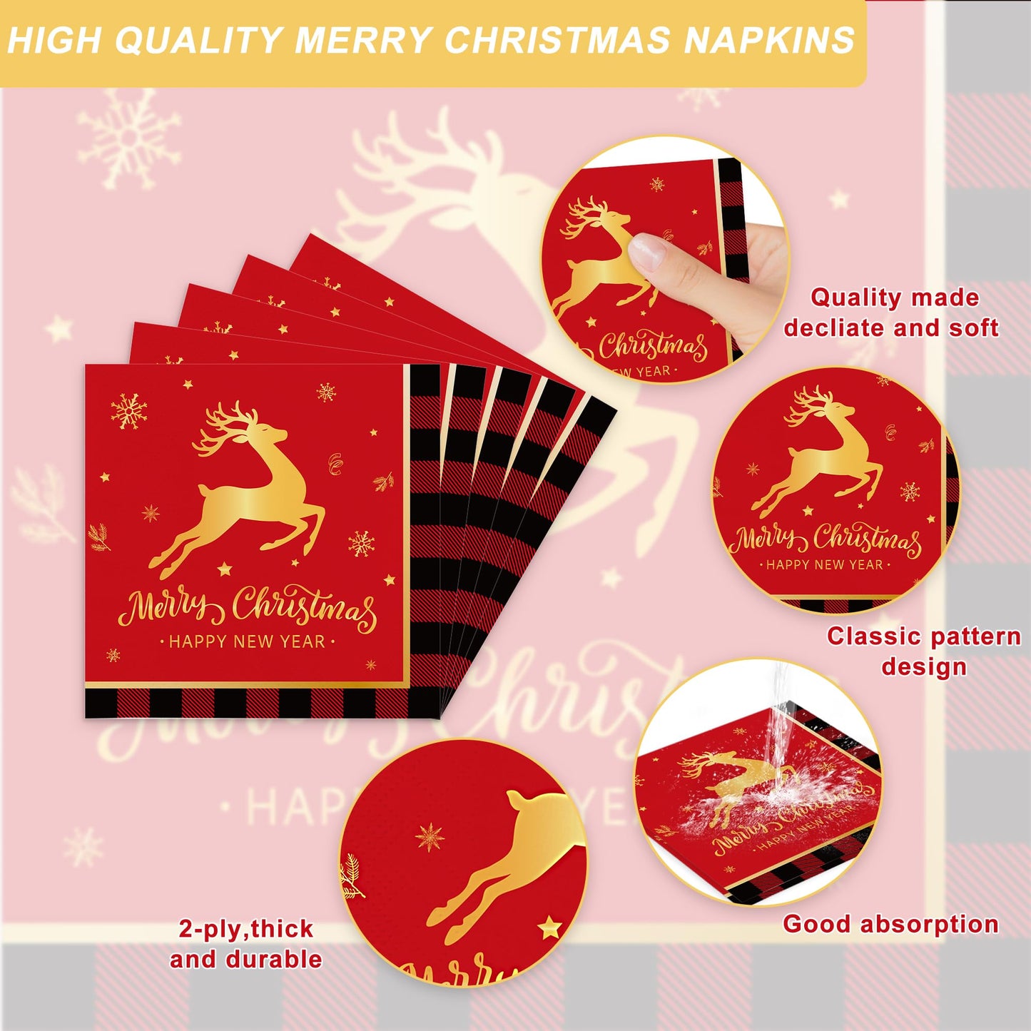 123PCS Christmas Party Supplies for 20 Guests Merry Christmas Themed Paper Plates Napkins Tablecloth and Banner Dessert Xmas Deer Party Decorations New Year Festival