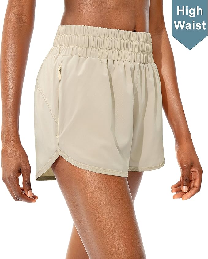 SANTINY Women's Running Shorts with Zip Pockets High Waisted Athletic Workout Gym Shorts for Women with Liner