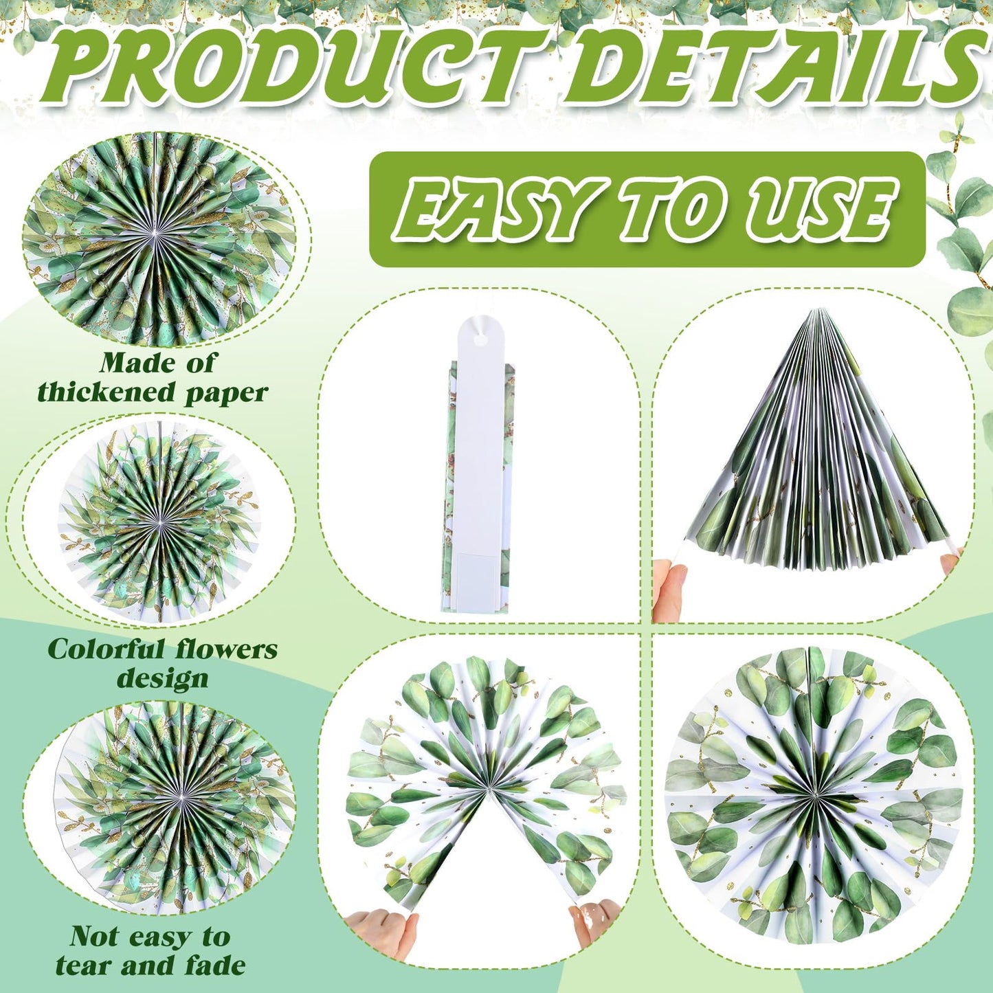 Weekgrat 18 Pcs Eucalyptus Hanging Paper Fans Decor Back to School Paper Fans Eucalyptus Round Garlands Bulletin Board Classroom Decorations for Party Supplies Classroom Decor