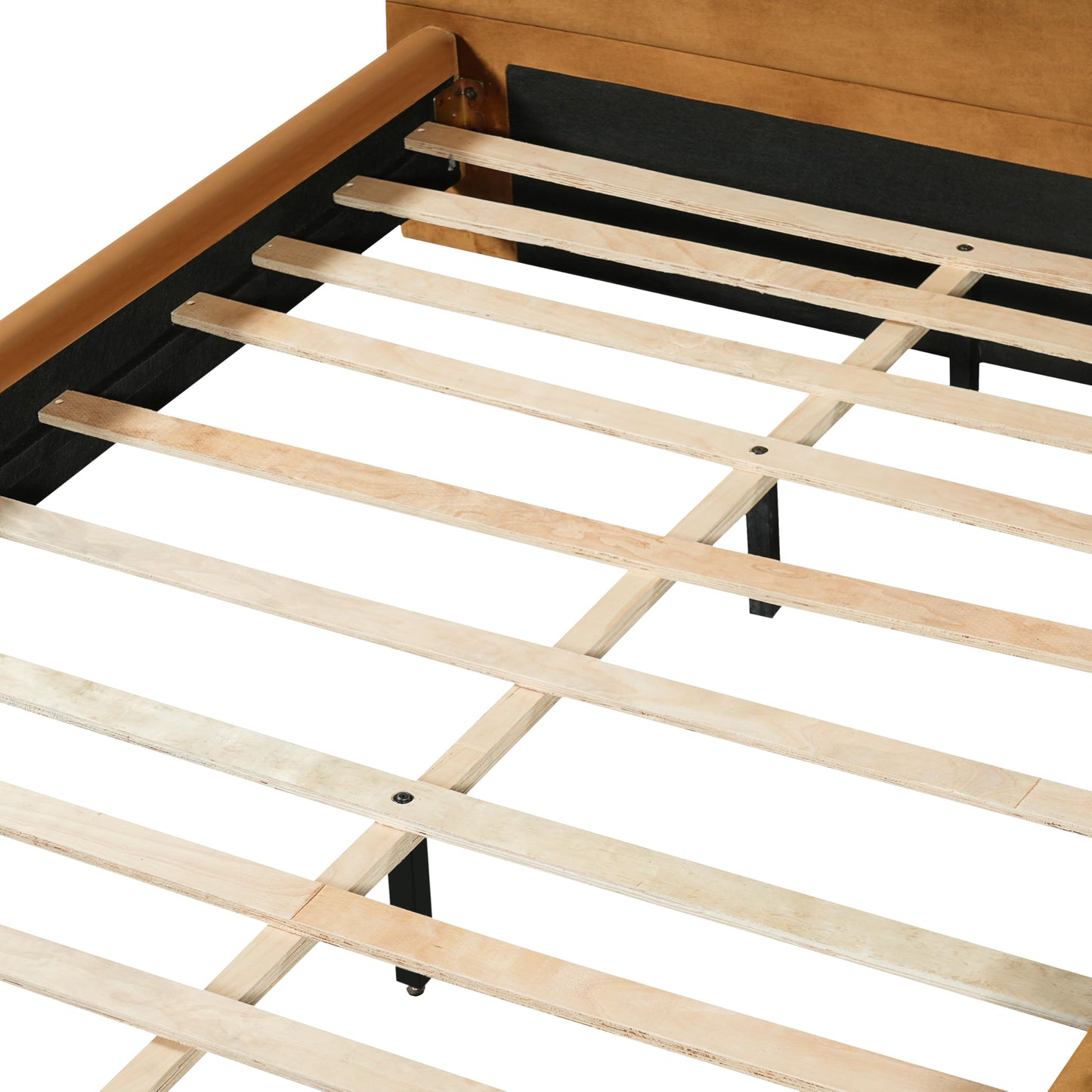Christopher Knight Home Noko Velvet Upholstered Queen Bed Frame with Headboard, Platform Bed Frame Queen Size and Round Solid Wood Legs, Wooden Slats Support Bedframe, No Box Spring Needed, Brown