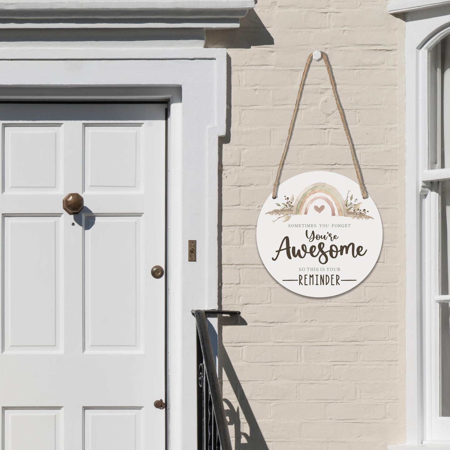 Boho Wooden Sign for Front Door - You're awesome - Inspirational House Welcome Sign, Positive Round Wood Hanging Sign for House Home Decor, Housewarming Gifts 10 Inches- B06