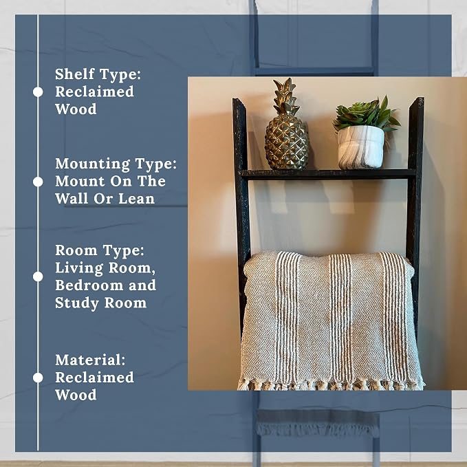 BARNWOODUSA Throw Blanket Ladder – Fully Assembled Reclaimed Wood – Rustic Decorative Ladder for Towels, Quilts, & More – Perfect Farmhouse Decor for Bathroom, Porch, or Living Room,5ft18.