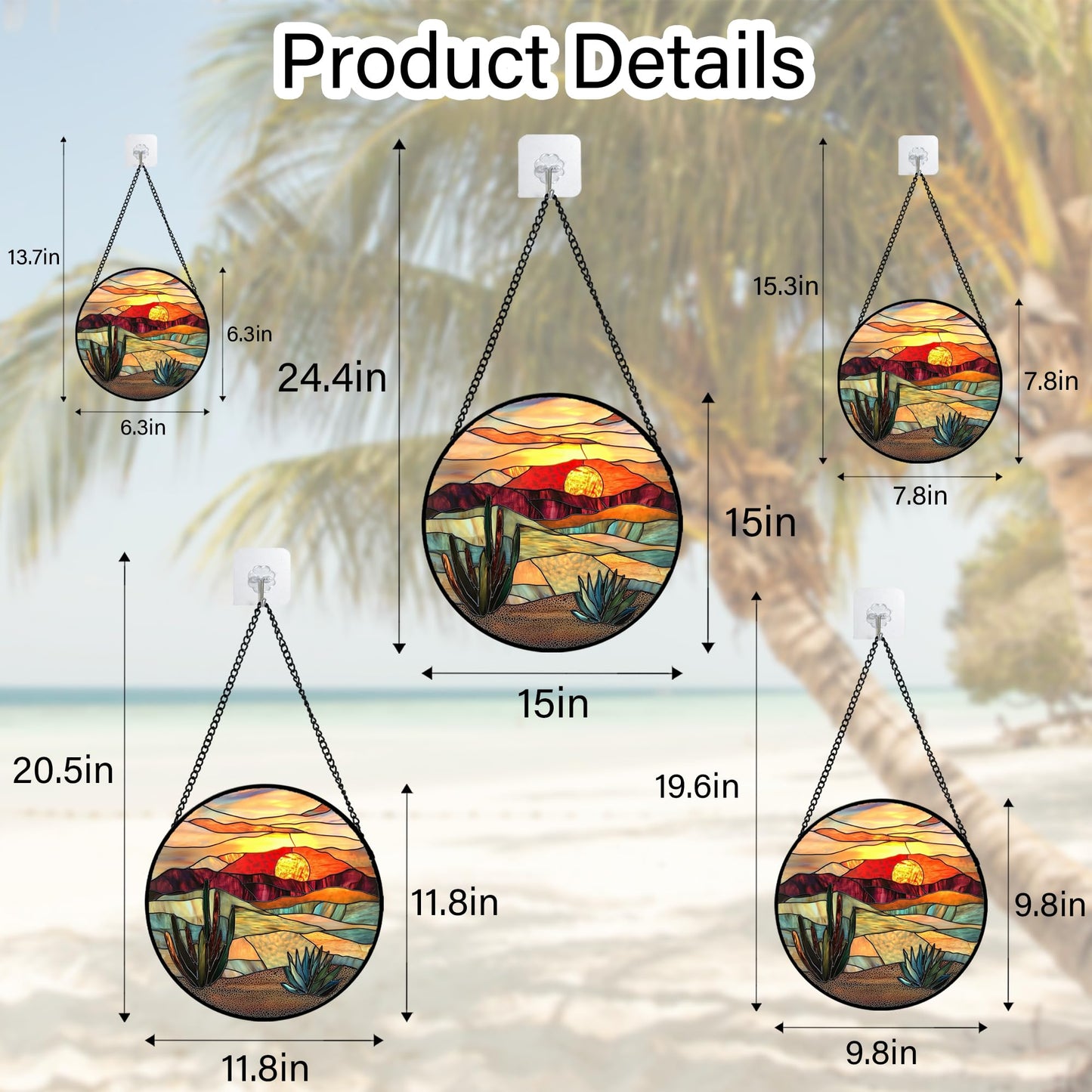 DASTOLL Stained Glass Window Hanging, Desert Scenery Lake Suncatcher for Doors Window Home Tan Tree Sun Catchers Decoration Mother's Day Birthday Gifts for Women, Men, and Mom 6.3 in