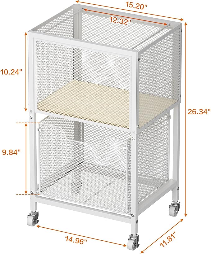 Tiaoheka Rolling File Cart, Mobile File Cabinet with Wheels Hanging Files, Hanging File Organizer Fit Letter/Legal Size Beside Under Desk for Office, Home White（Patent Pending）