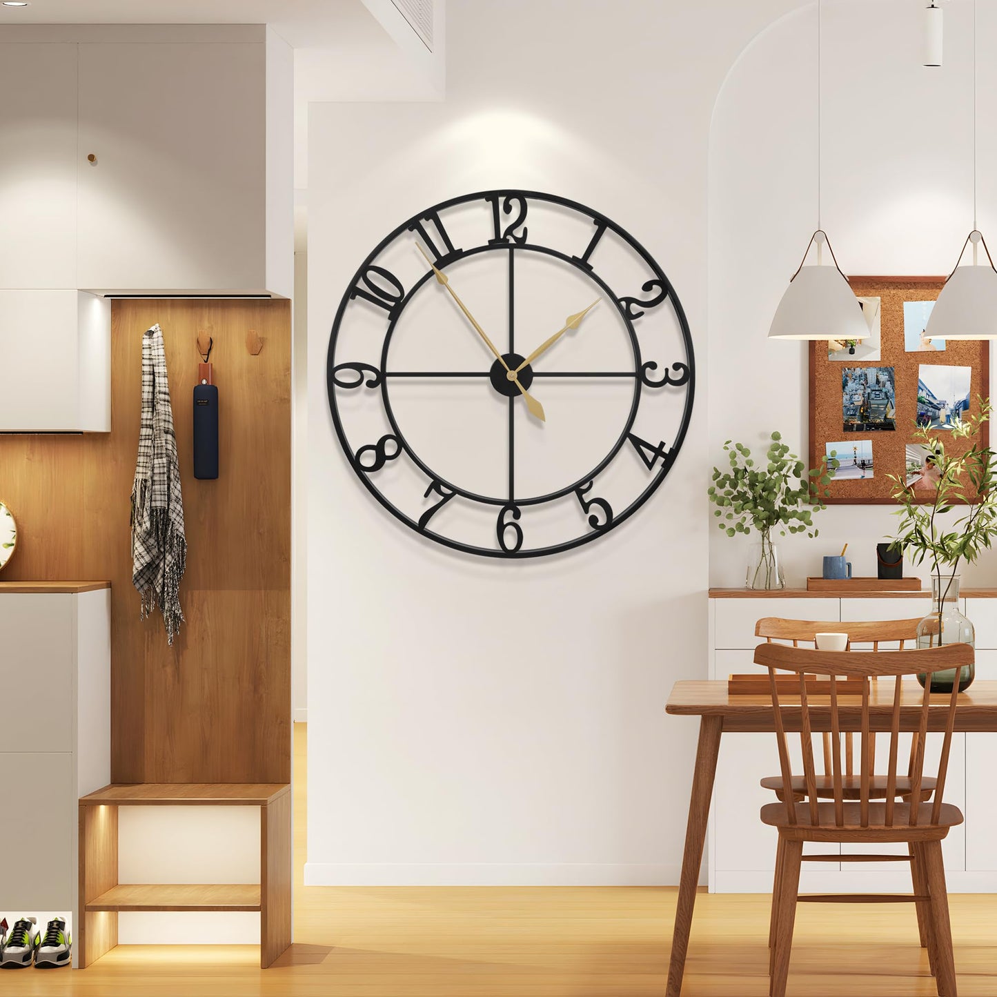LEIKE 40 Inch Extra Large Wall Clock, Decorative Oversized Arabic Numerals Battery Operated Black Metal Wall Clocks for Living Room,Kitchen,Office, Farmhouse,Entrance Decor