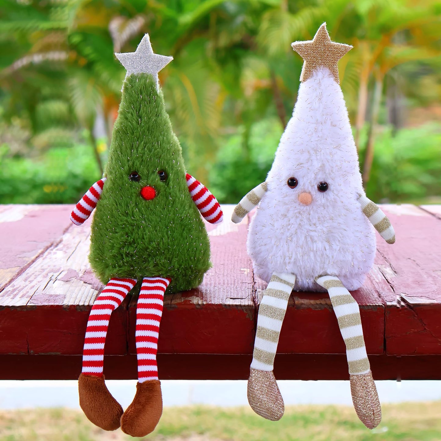 YUOHEO 2pcs Christmas Table Decorations Long Legs Doll Christmas Ornaments Cute Plush Shelf Sitters Xmas Figurines for Mantel Desk Fireplace Home Decor Holiday New Year 11.8 Inch Tall