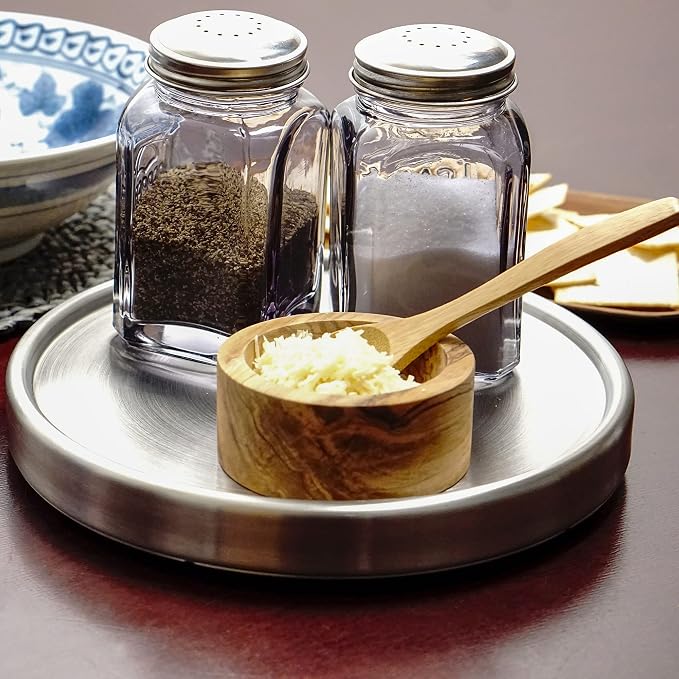 RSVP International Endurance Tool Crock Turntable Lazy Susan, Stainless Steel, 8.25" | Organize Spices & Small Bottles | Spins Easy | Handy in Cabinets or on Counters