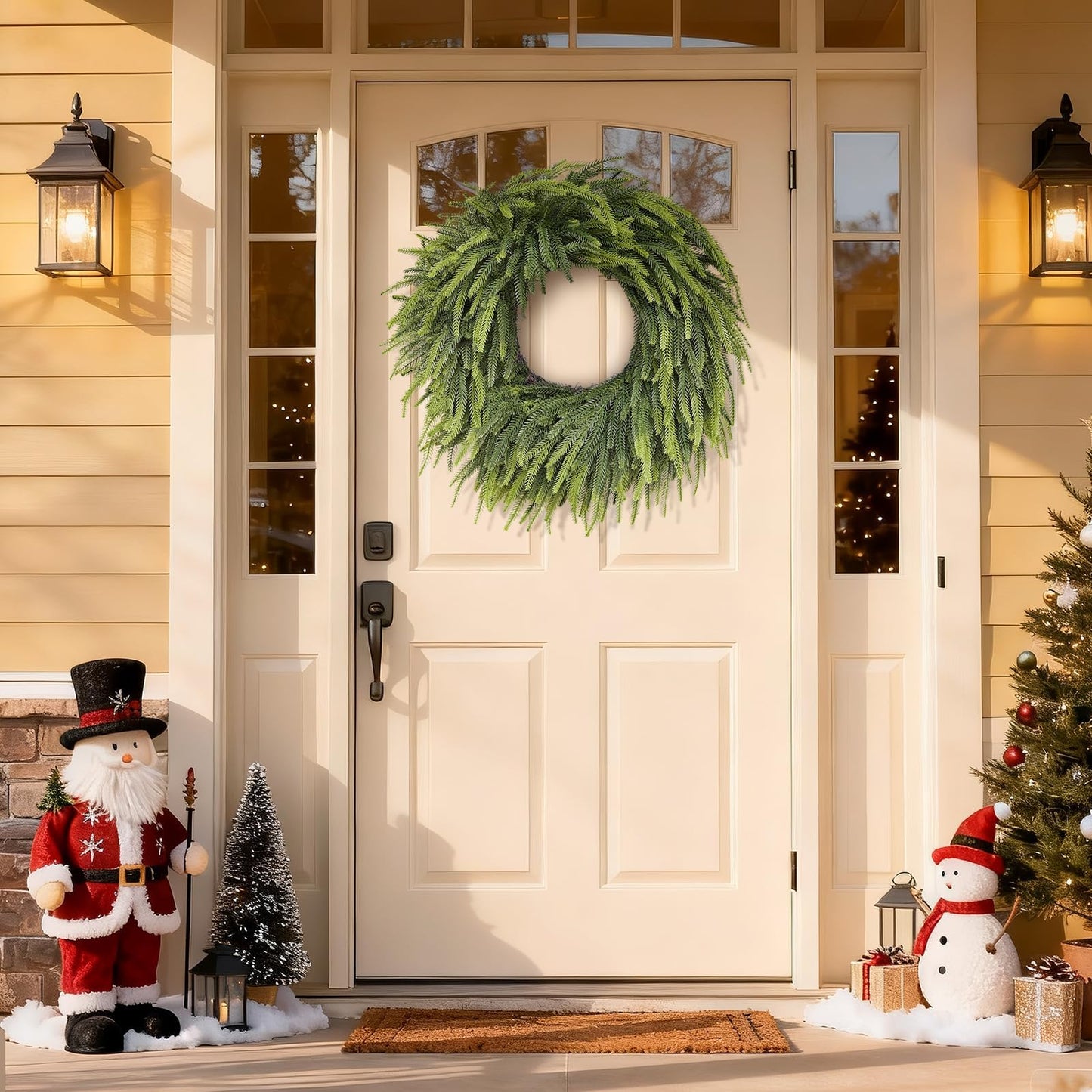 26" Large Christmas Norfolk Pine Wreath - Artificial Christmas Wreaths Faux Pine Needles Fake Green Wreath for Front Door, Wall, Windows, Home,Outdoor,Xmas Decor