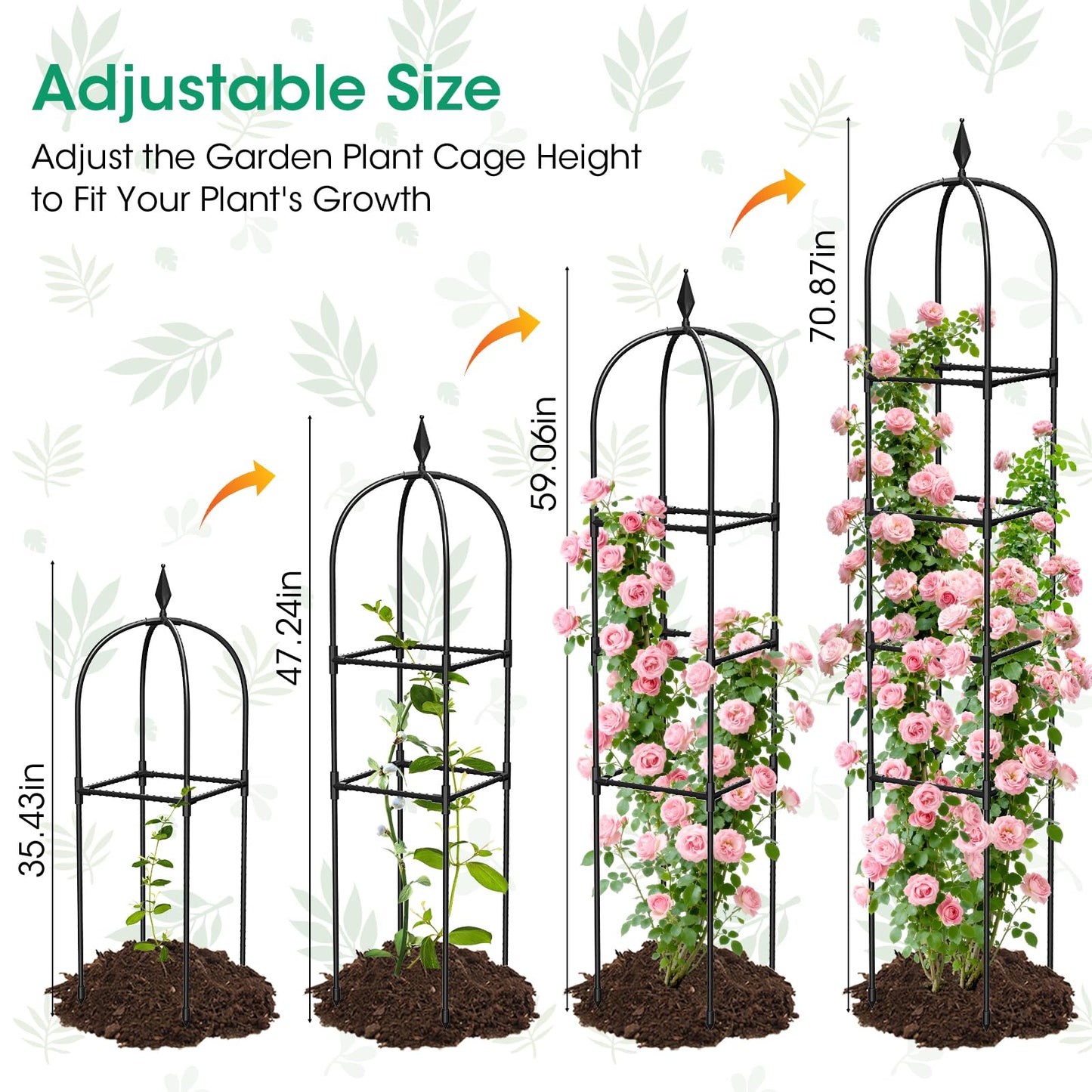 2 Pack Garden Obelisk Trellis for Climbing Plants, 71" Metal Rustproof Plant Support Rose Trellis, Tower Potted Cages for Flowers Fruits Vegetable Vines Indoor & Outdoor, Black(4 Tiers)