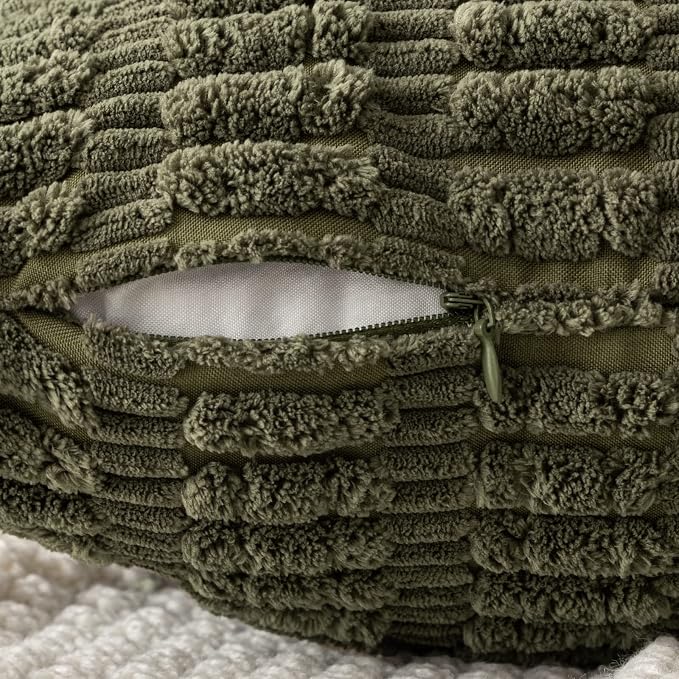 MIULEE Pack of 2 Spring Corduroy Decorative Lumbar Throw Pillow Covers 20x12 Inch Soft Boho Striped Pillow Covers Modern Farmhouse Home Decor for Summer Sofa Living Room Couch Bed Olive Green