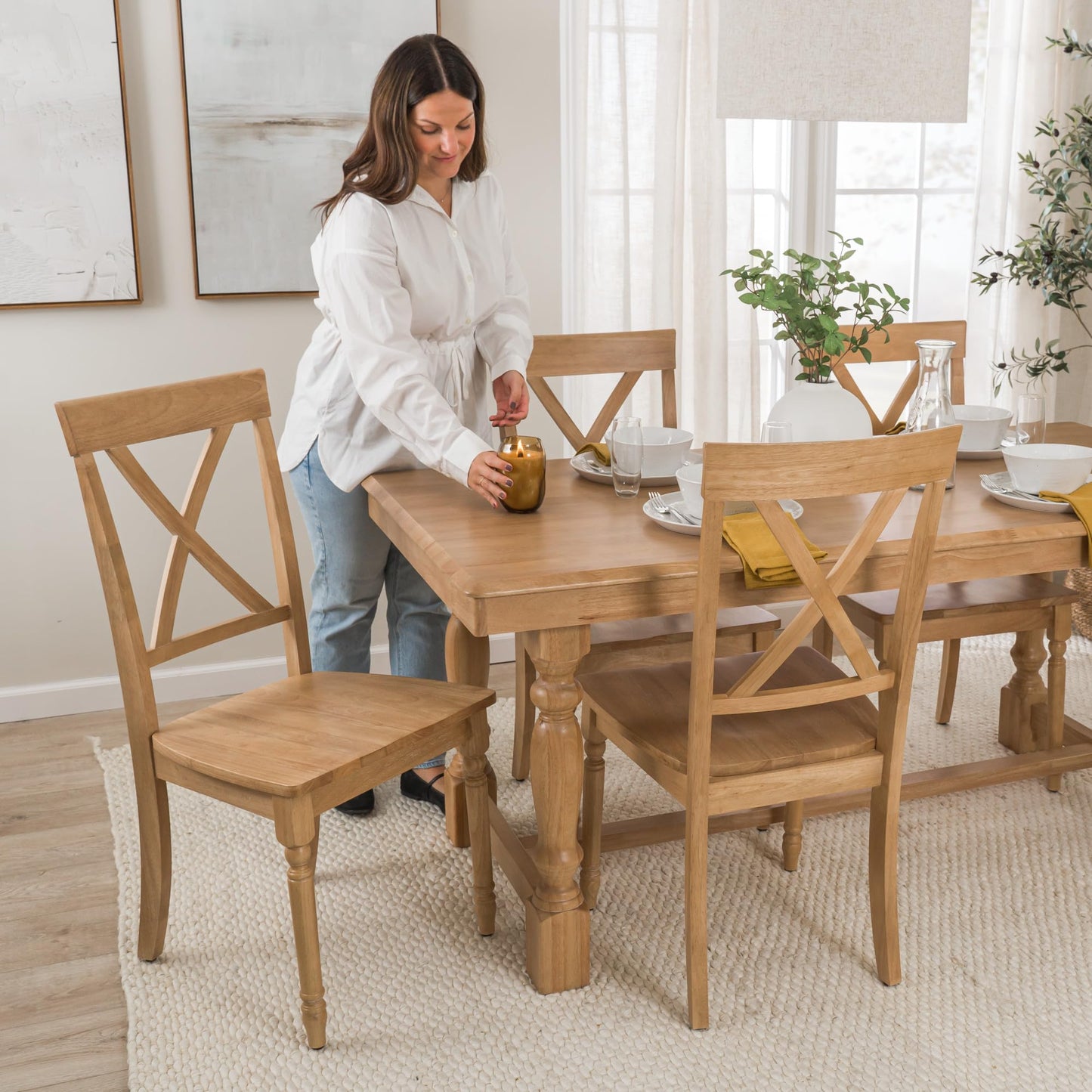 Bush Home 67-Inch Dining Table for 4-6 People, Squire Trestle Farmhouse Rectangular Wood Dining Room Table, Kitchen, Living Room, Sterling Dining Collection, Natural Honey Brown
