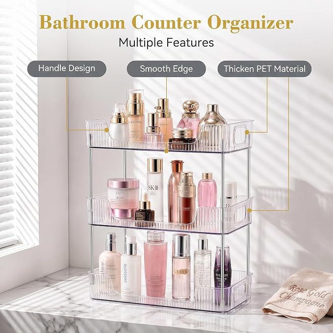 3 Tier Bathroom Counter Organizer, Bathroom Counter Shelf, Vanity Organizer Countertop, Skin Care Organizer, Makeup Perfume Organizer for Bathroom Tray, Cosmetic, Dresser, Kitchen
