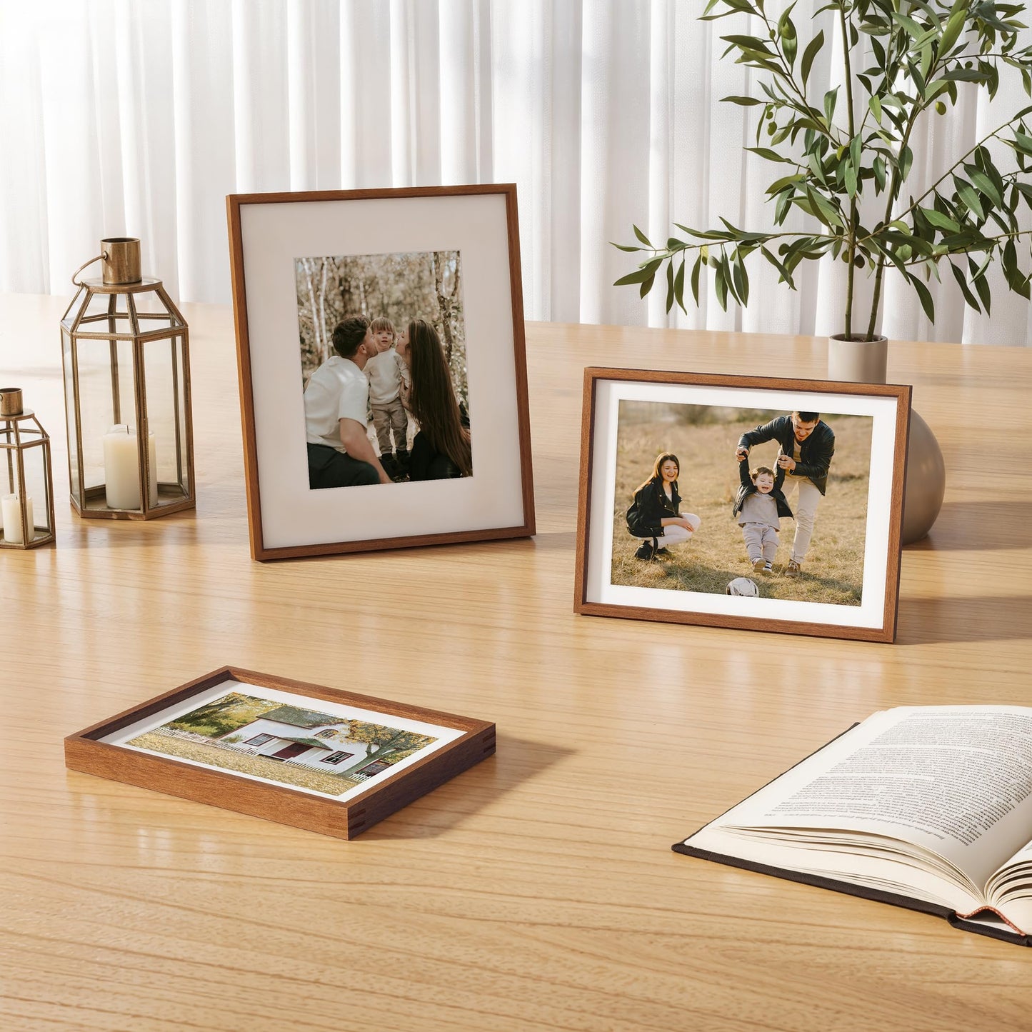 Fun Memories 4x6 Picture Frame, Natural Solid Teak Wood Photo Frame with HD Tempered Glass, Modern Simple 4x6 Wooden Frame Matted to 3.5x5, Wall or Tabletop Display