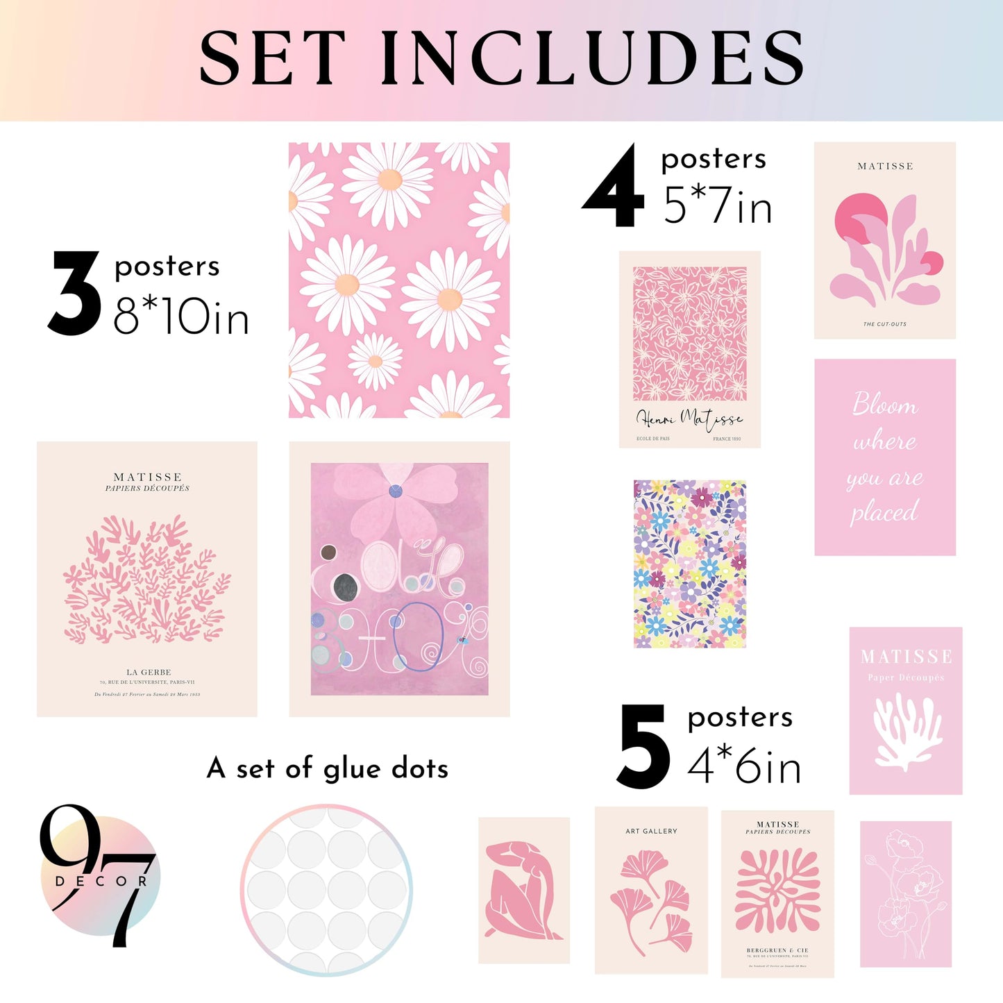 97 Decor Pink Wall Decor Aesthetic Pictures - Matisse Wall Art Pink Posters for Room Aesthetic, Abstract Danish Pastel Prins, Light Pink Dorm Wall Decor for College Girls Bedroom (8x10 Unframed)