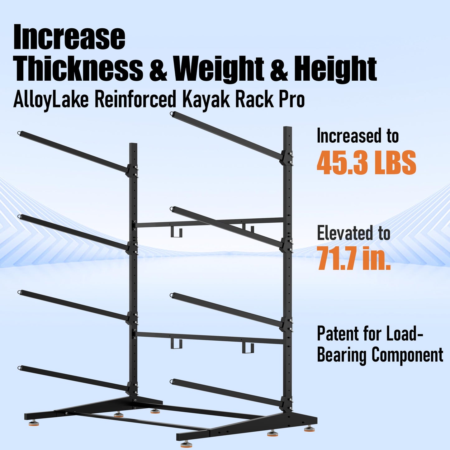 AlloyLake 4-Tier Freestanding Kayak Rack, Pro-Grade Heavy Duty Outdoor Storage for 4 Boats, 440 lbs Max Capacity, Rust-Proof 304 Stainless Steel Hardware (Black)