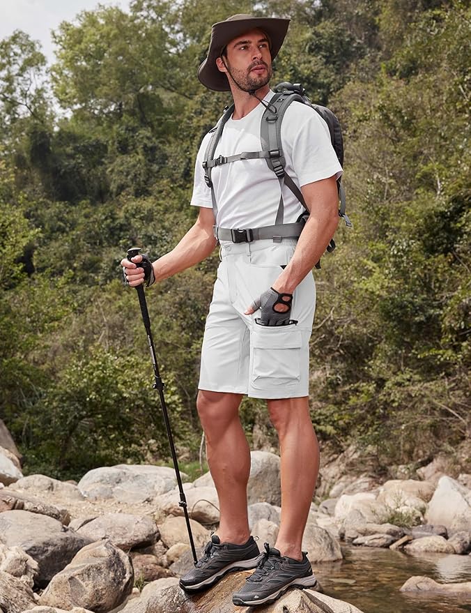CRYSULLY Men's Hiking Cargo Shorts Outdoor Summer Lightweight Quick Dry Work Casual Shorts with 5 Zipper Pockets